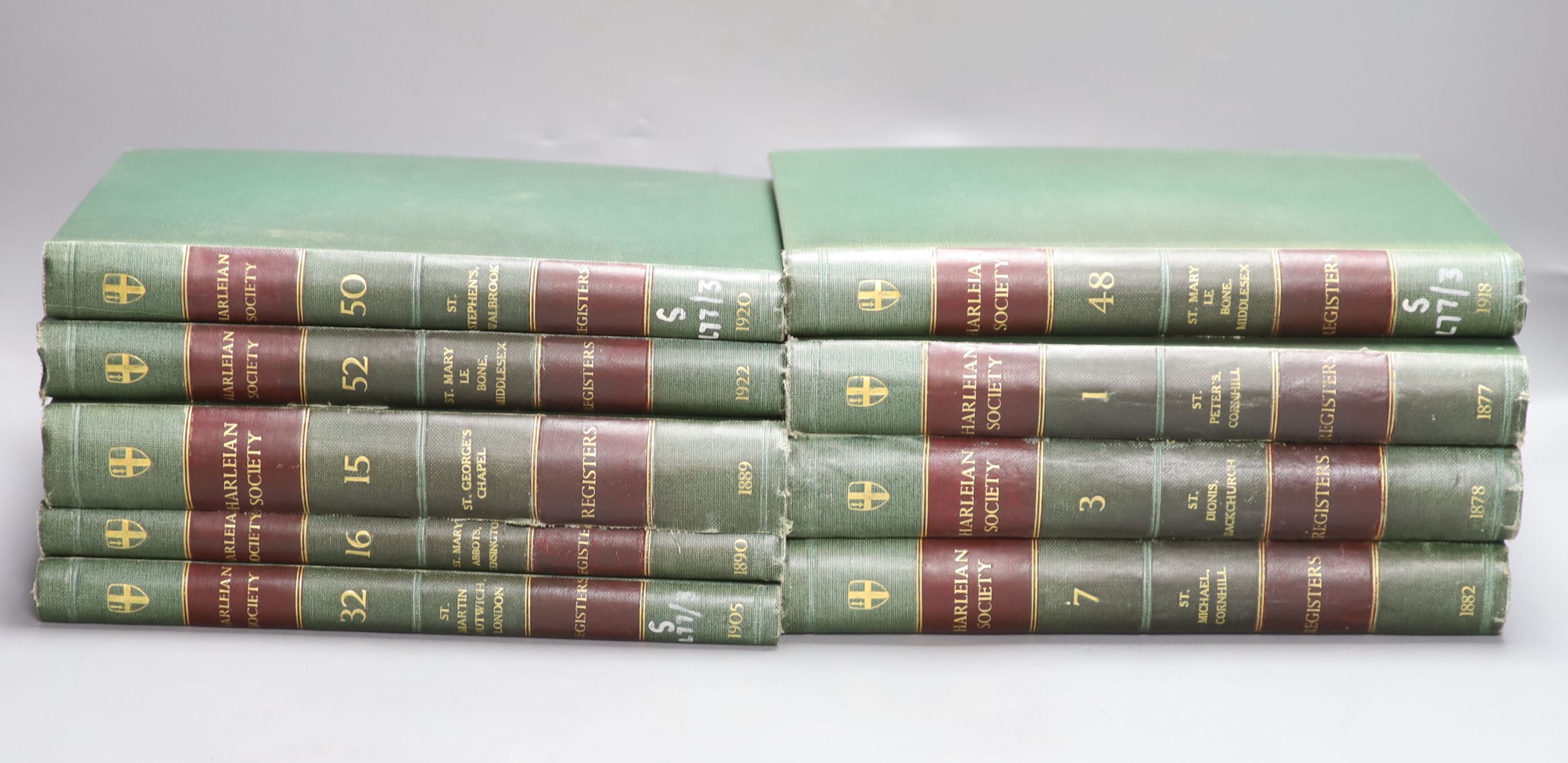 The Publications of the Harelian Society, Registers of Christeninges, Burialles & Weddinges.. published 1878-1922, 9 vols not a compl